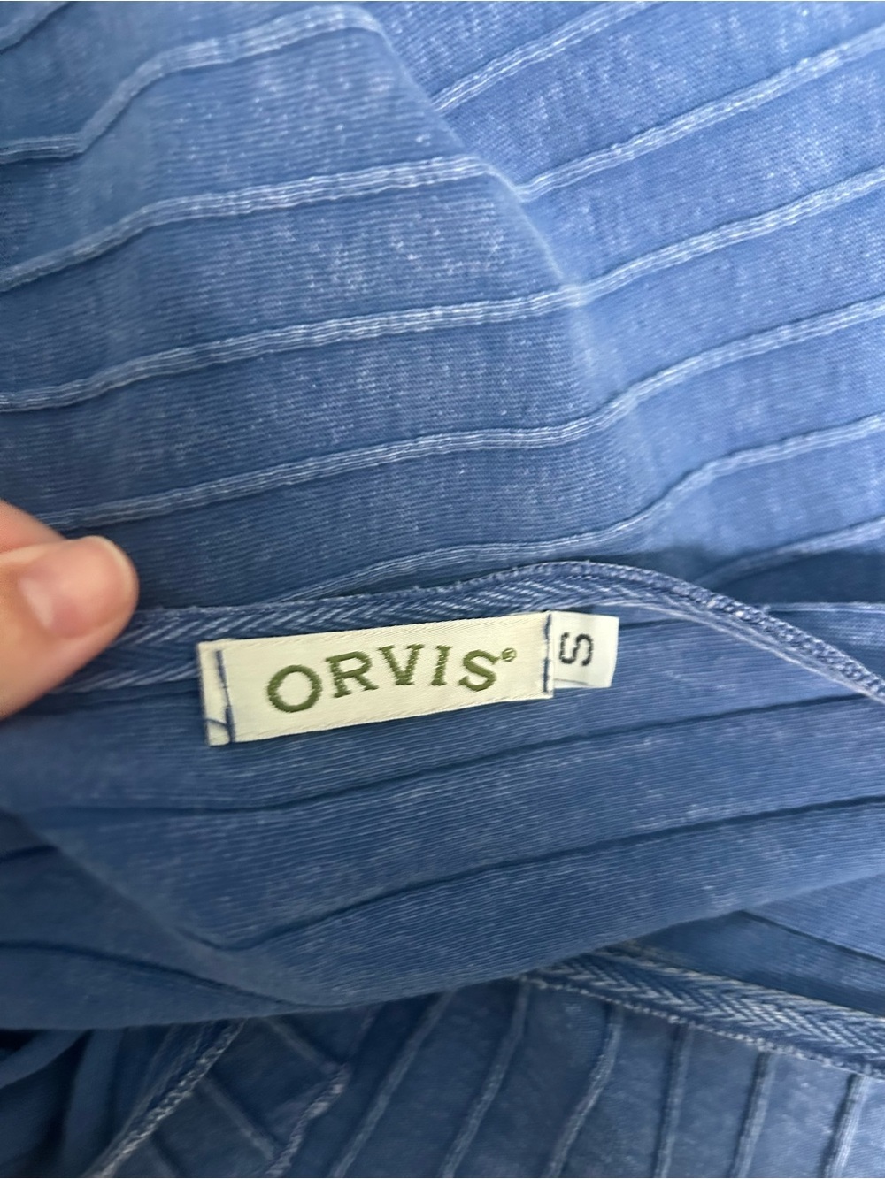 Orvis VTG 3/4 Sleeve Blouse Top Women’s Small Blue Textured Asymmetrical - Picture 3 of 7